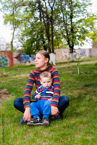 Mother and son in the park for a walk