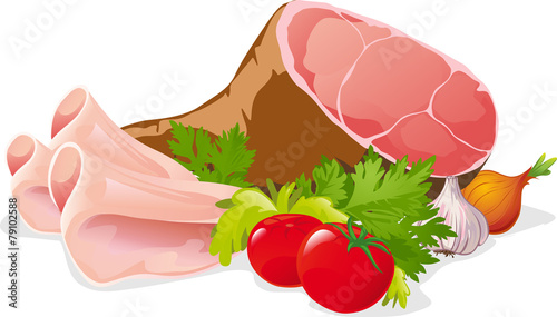 ham with vegetable - vector illustration isolated