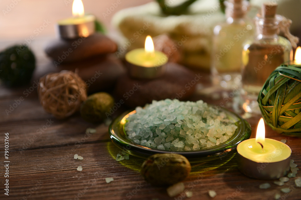 Composition of spa treatment on wooden background Composition of spa treatment on wooden background