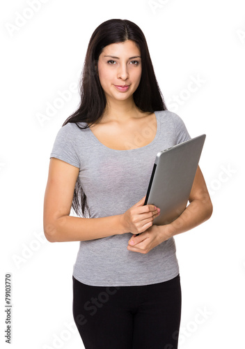 Woman hold with laptop