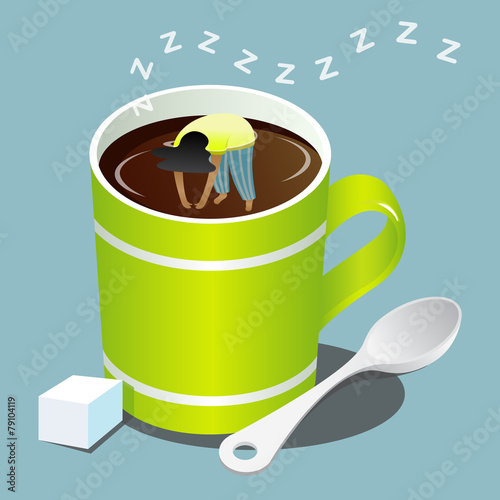 girl sleeping in green mug of coffee