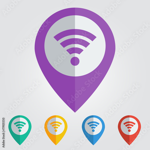 Vector flat pin with wi-fi icon