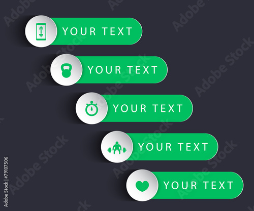 labels with green fitness icons, vector illustration, eps10
