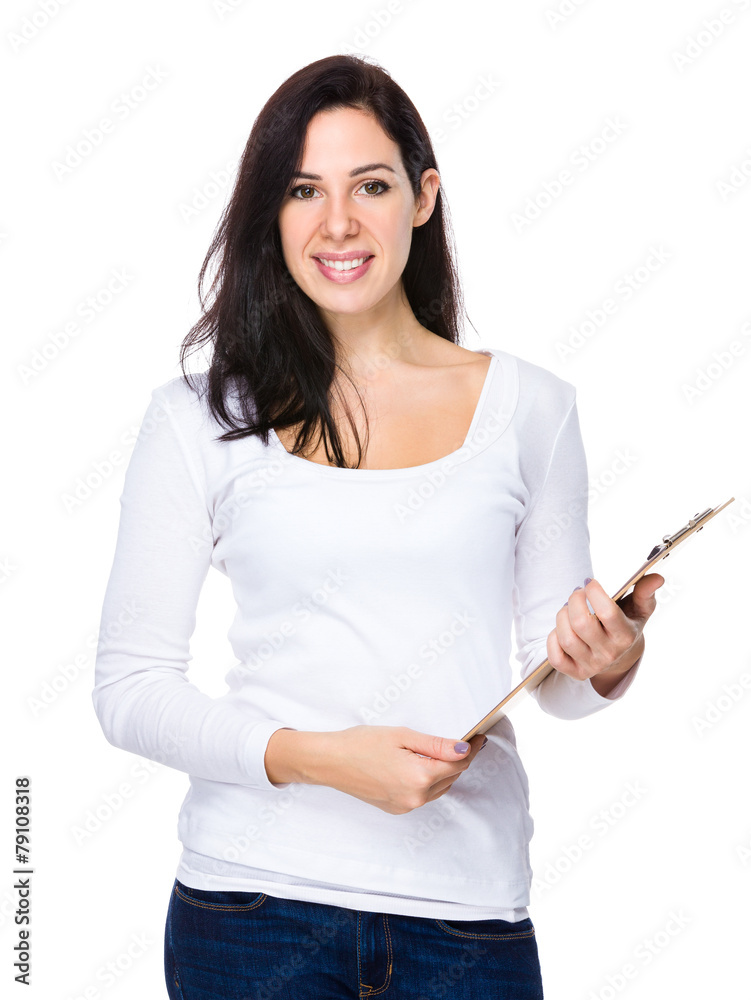 Brunette woman hold with clipboard Brunette woman hold with clipboard