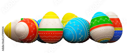 colorful painted Easter eggs. On White background