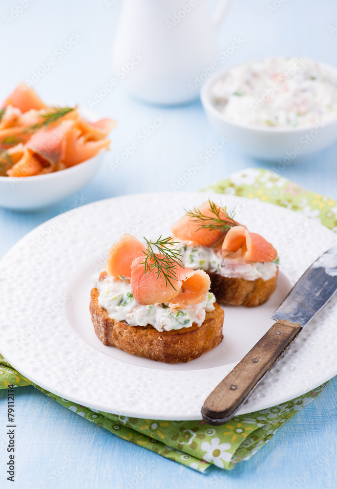 Canapes with smoked salmon and cream cheese