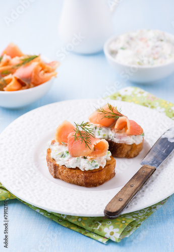 Canapes with smoked salmon and cream cheese