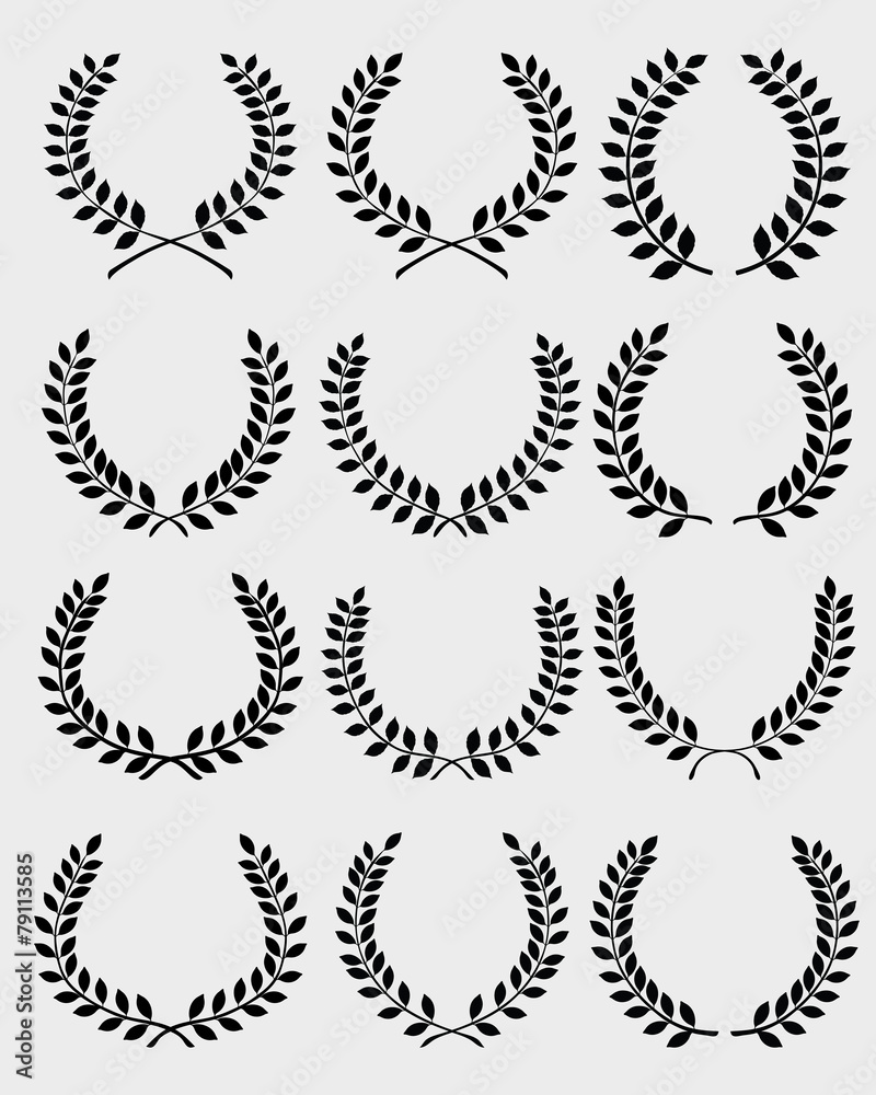 Black silhouettes of laurel wreaths, vector Black silhouettes of laurel wreaths, vector