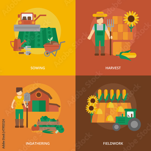 Farmer land flat icons composition
