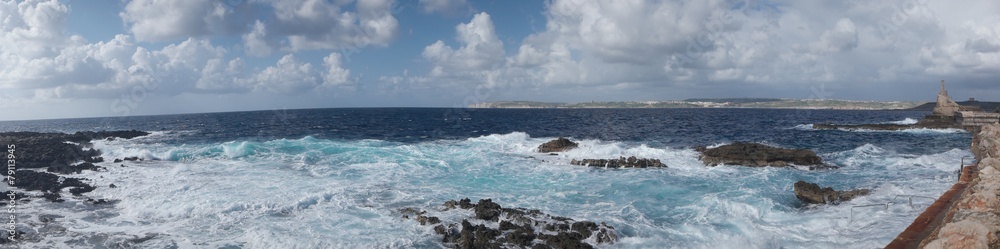 Panoramic seascape on a rocky coastline