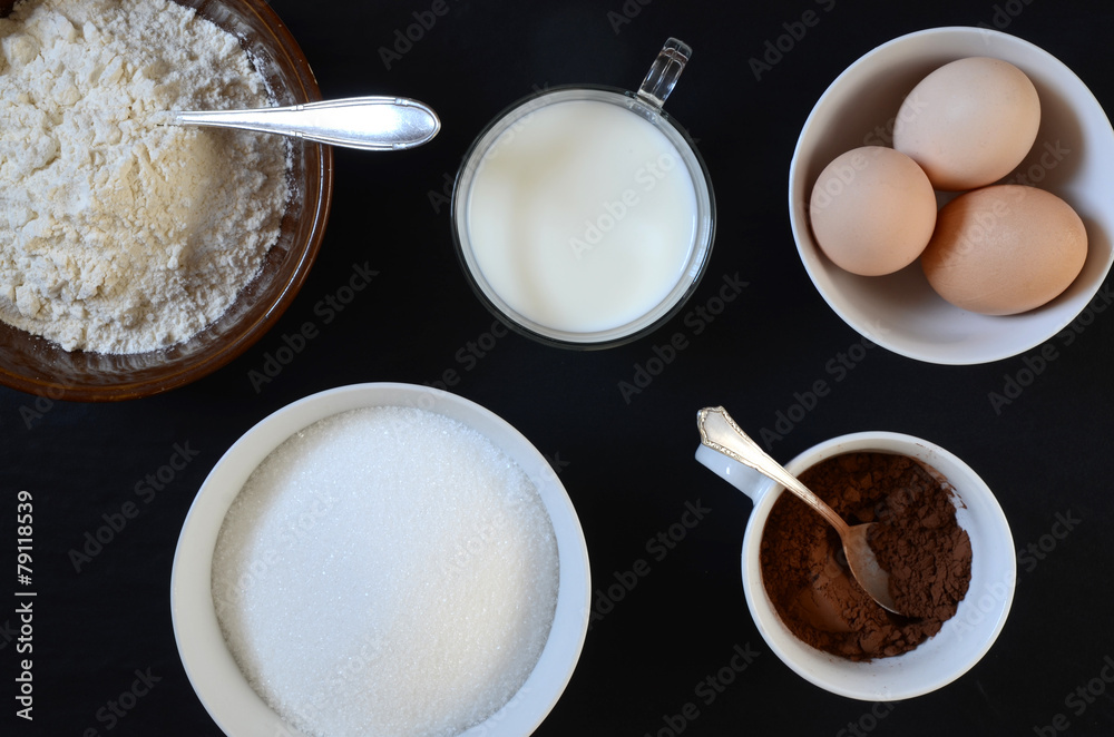 Baking ingredients on a table Baking ingredients on a table