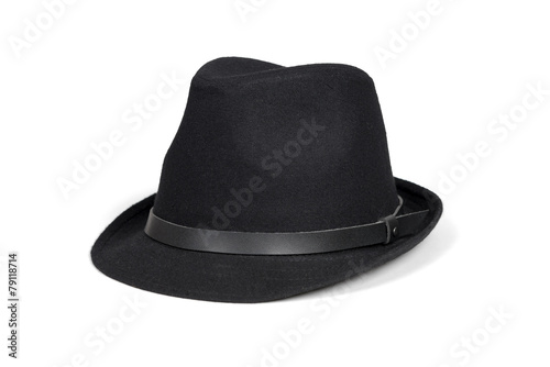 Black fashion hat isolated on white with clipping path.