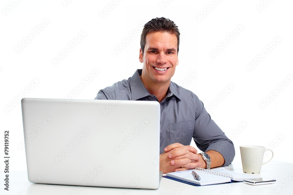 Man working with laptop computer. Man working with laptop computer.