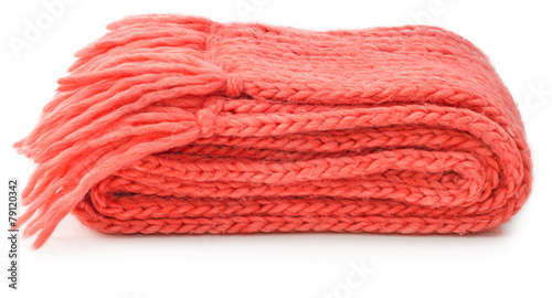 Red knitted scarf folded isolated