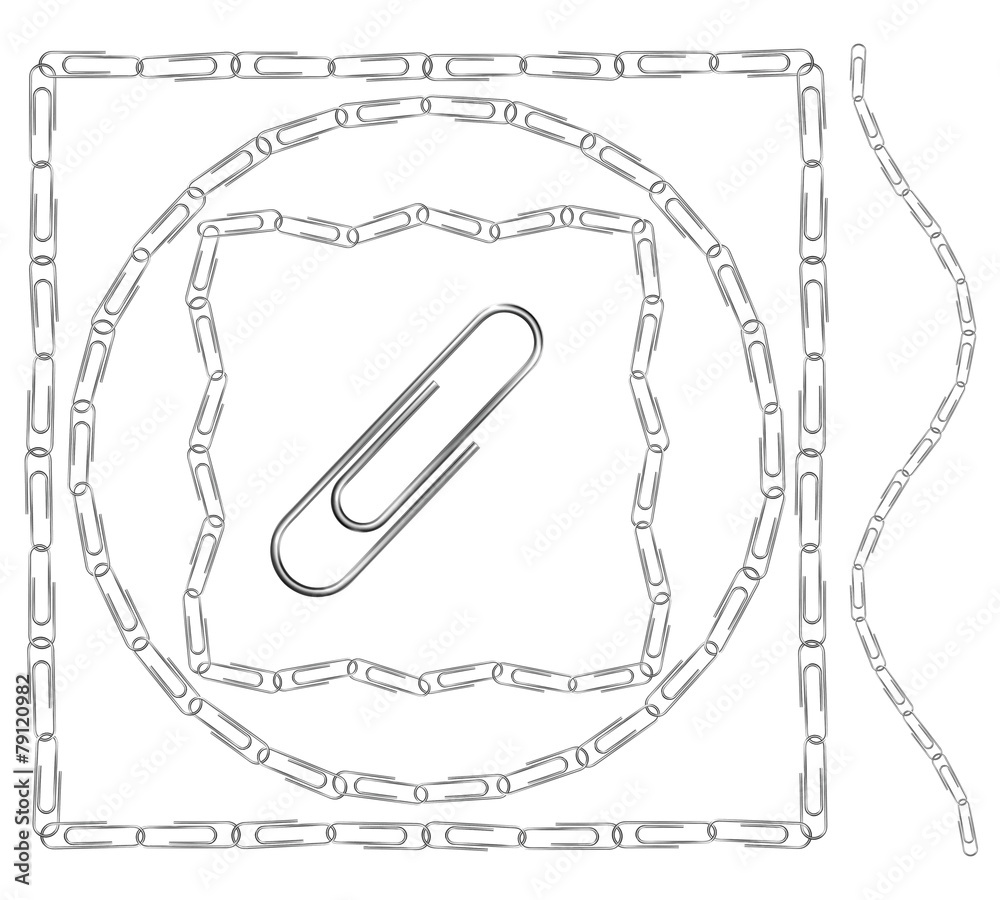 Set of borders and frames made of metal paperclips Set of borders and frames made of metal paperclips