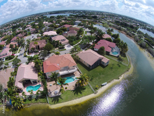 Waterfront neighborhood aerial view photo