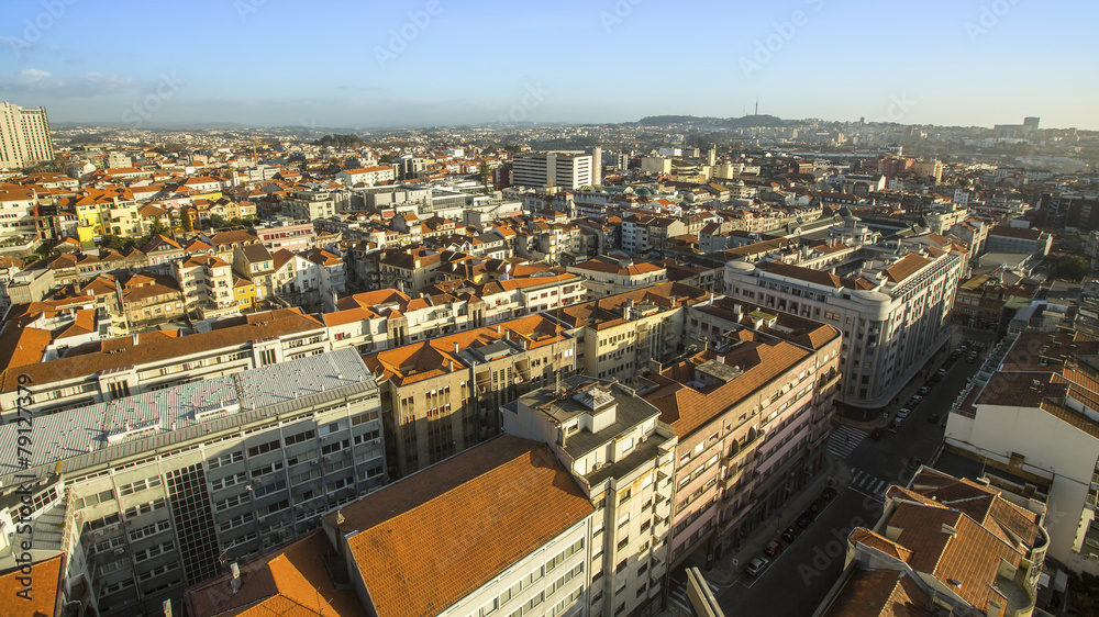 Panorama bird's-eye view of the centre of Porto, Portugal.