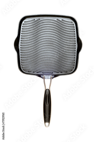 Black Teflon grill pan isolated on white background