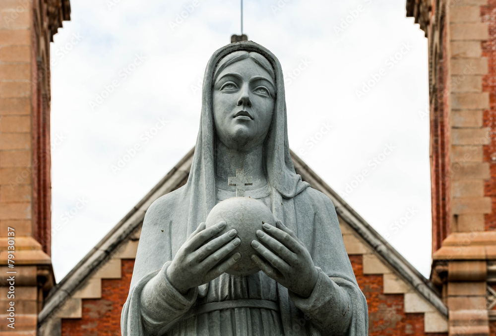 Statue of blessed virgin Mary outside of the church