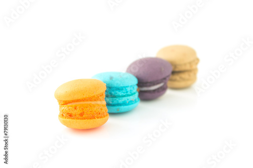 Colorful Macaroons isolated on white background- selective focus