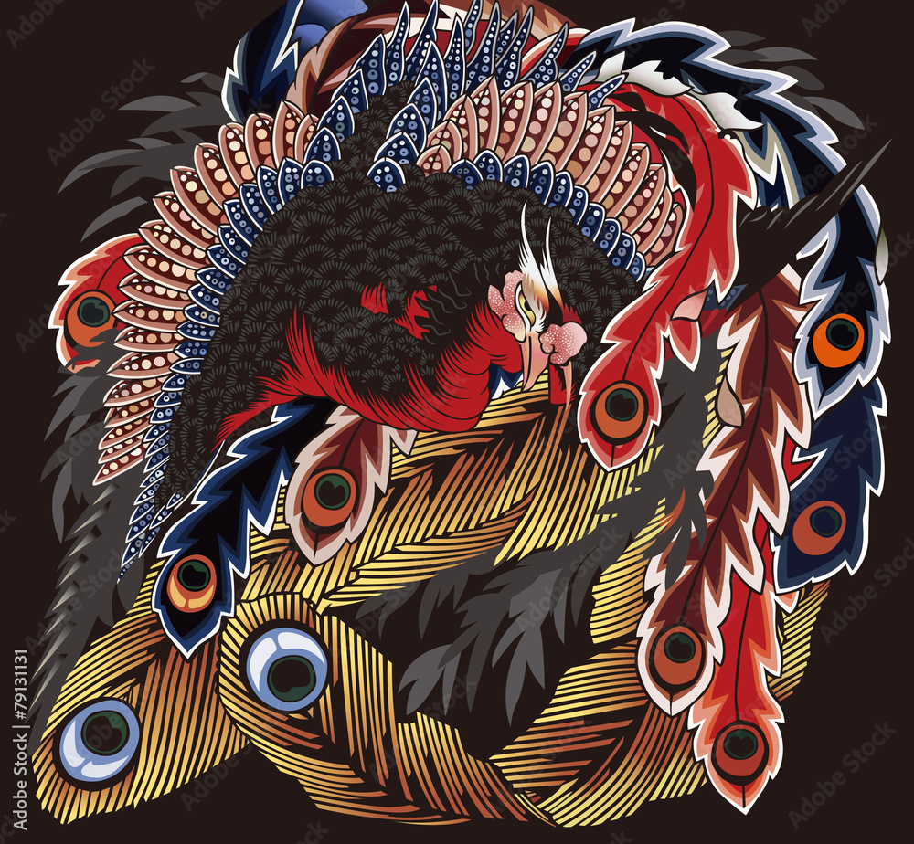葛飾北斎 岩松院 八方睨み鳳凰図 イメージイラスト Stock Vector Adobe Stock