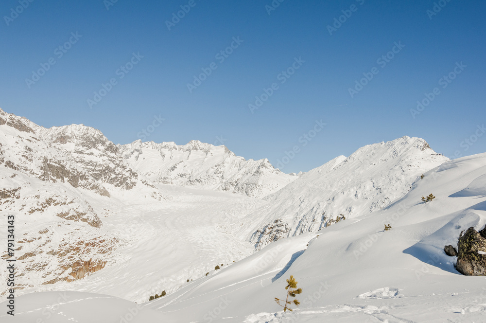 Riederalp, Dorf, Walliser Berge, Gletscher, Winter, Schweiz