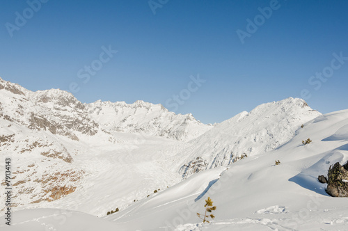 Riederalp, Dorf, Walliser Berge, Gletscher, Winter, Schweiz