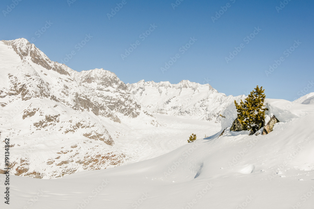 Bettmeralp, Dorf, Schweizer Alpen, Winter, Gletscher, Wallis