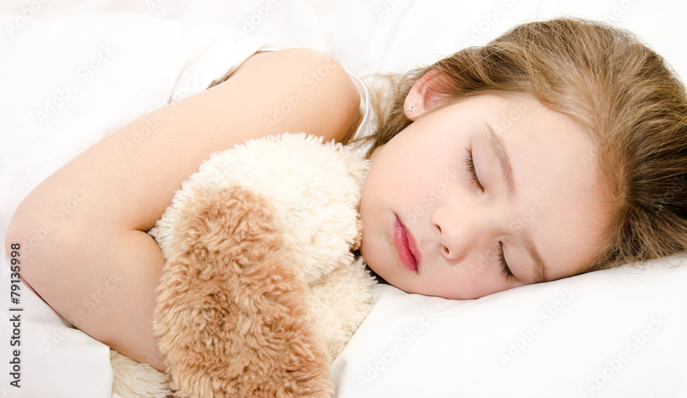 Adorable little girl sleeping with toy Adorable little girl sleeping with toy