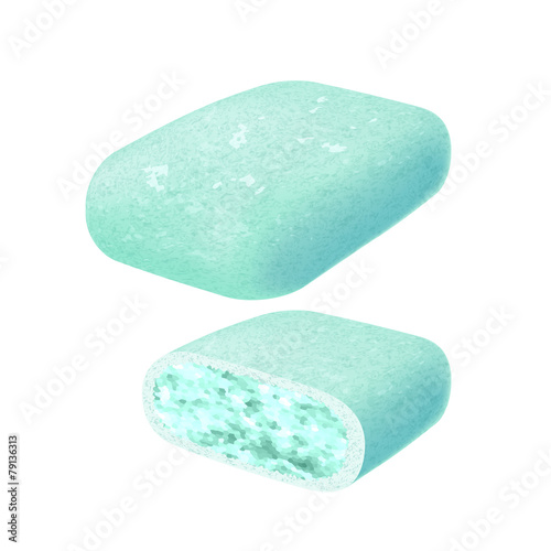 Realistick chewing gum pellet with filling.