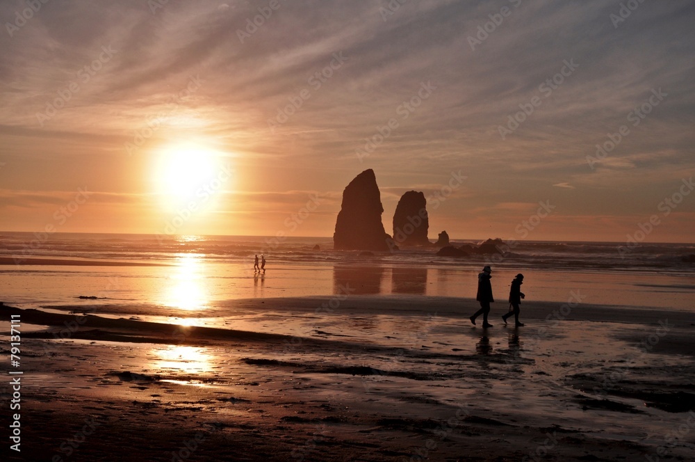 Lurid sunset at Cannon Beach in Portland, USA
