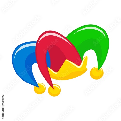 Jester hat with bells on the white background.