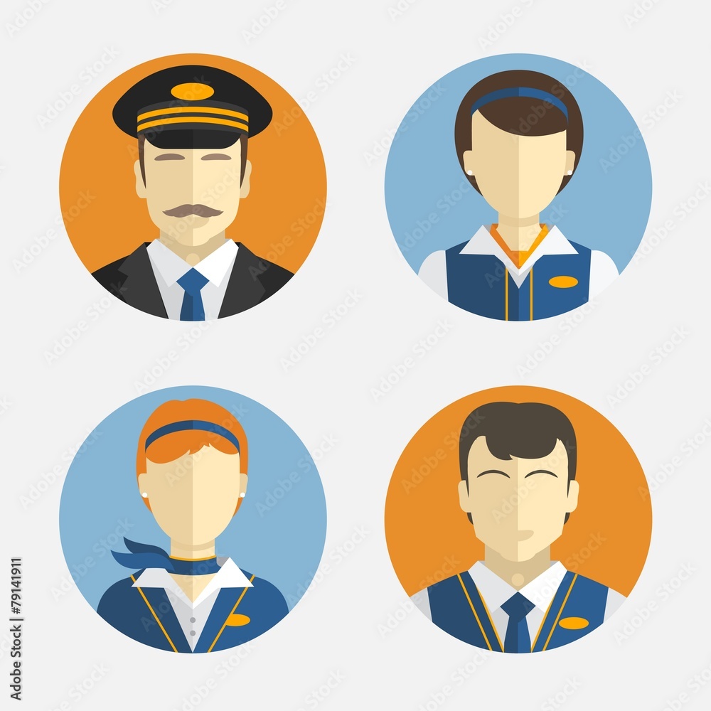 Avatar people icons. Professions pilots in uniform Avatar people icons. Professions pilots in uniform