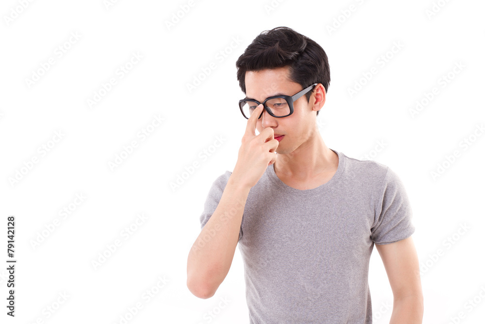 nerd man thinking, studio shot, white isolated background nerd man thinking, studio shot, white isolated background