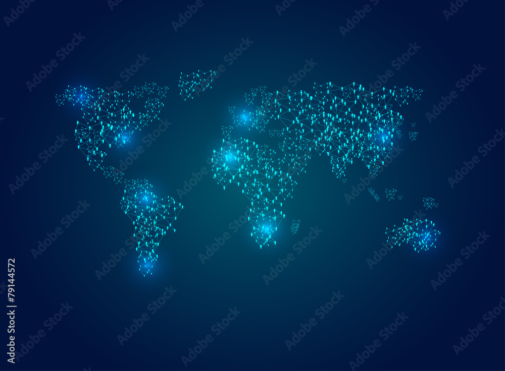 Vector world map illustration with light lines
