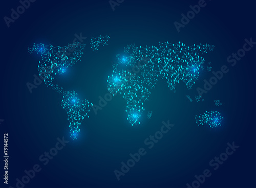 Fototapeta Naklejka Na Ścianę i Meble -  Vector world map illustration with light lines