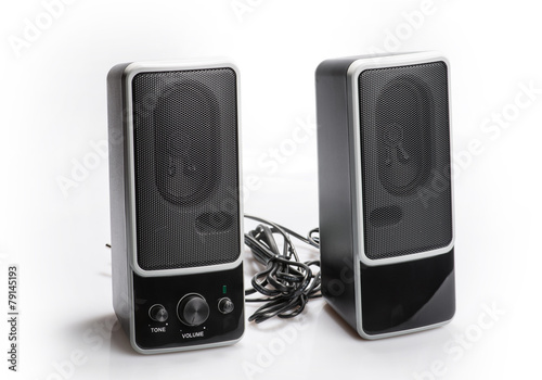 Black two speaker isolated on white background photo