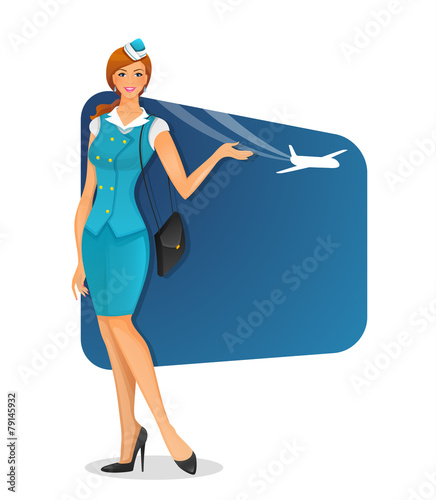 Vector illustration of Girl in stewardess uniform