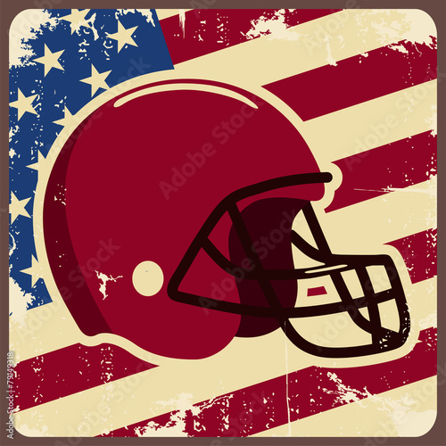 American football label with helmet and flag. Vector