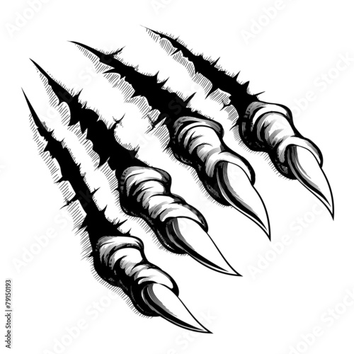Monster claws break through white background