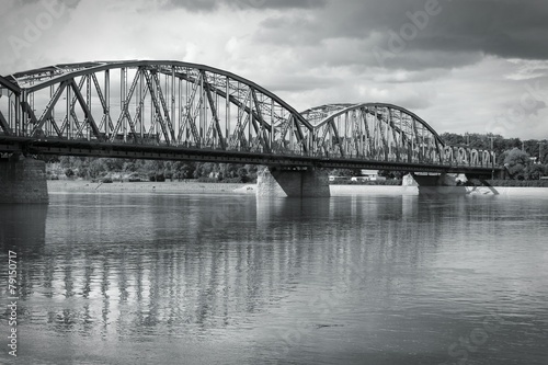 Torun bridge over Wisla river in Poland. Black and white. © Tupungato