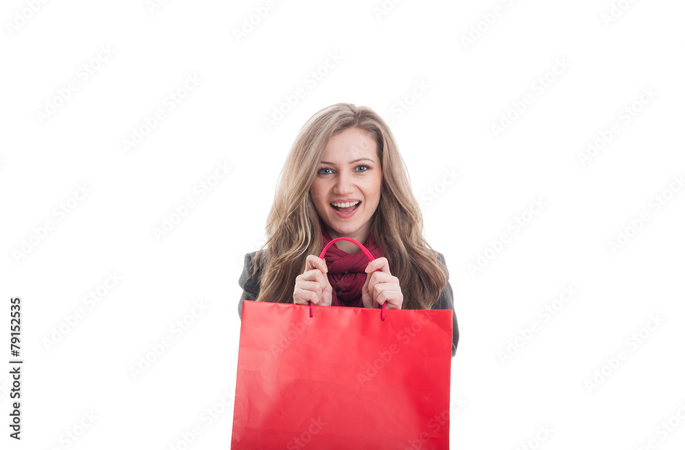Happy shopping girl on white copy space Happy shopping girl on white copy space