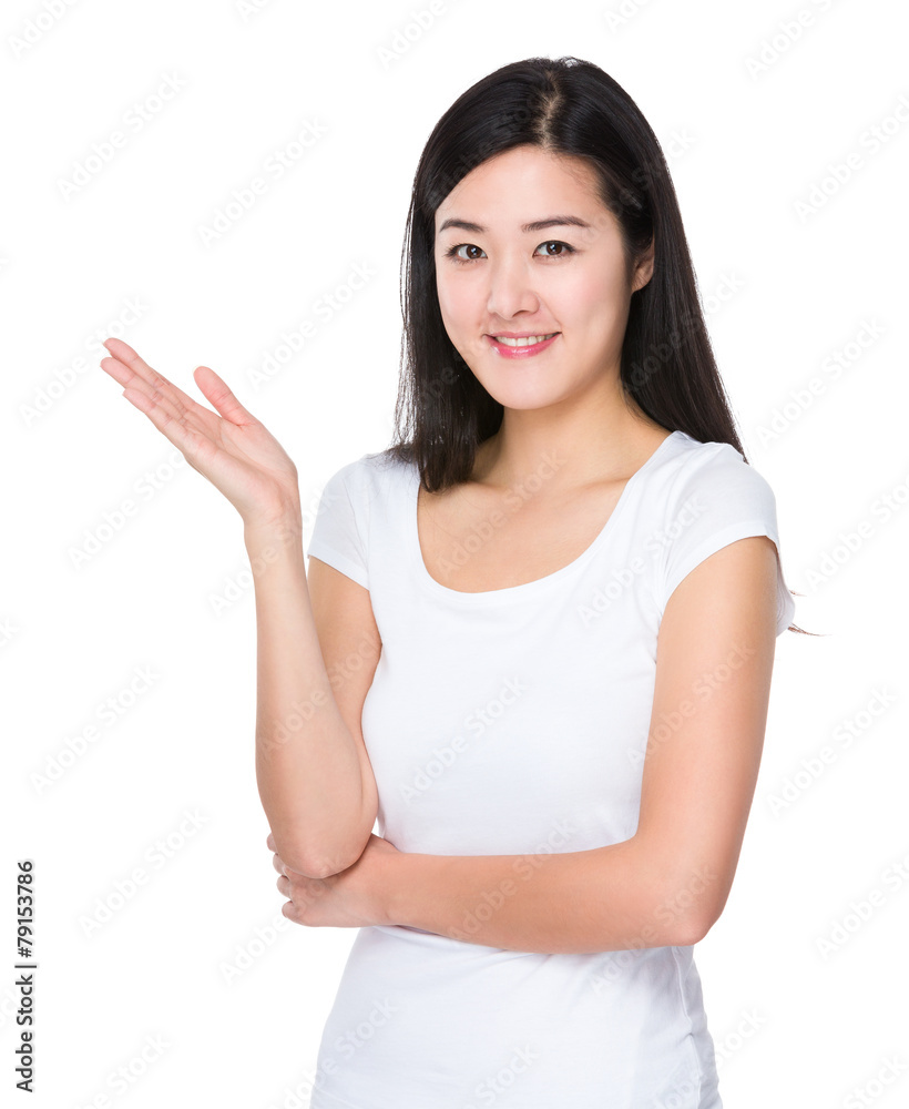 Asian woman with hand presentation Asian woman with hand presentation