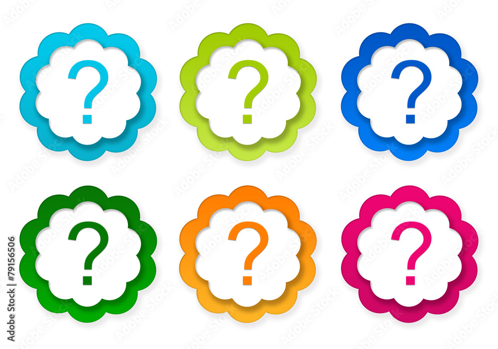 Set of colorful sticker icons with question mark symbol Set of colorful sticker icons with question mark symbol