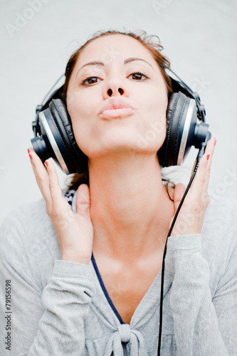 model with headphones
