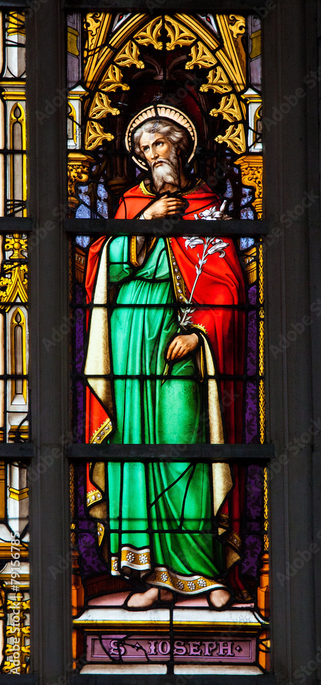 Fototapeta premium Stained glass window of Saint Joseph in Brussel Cathedral