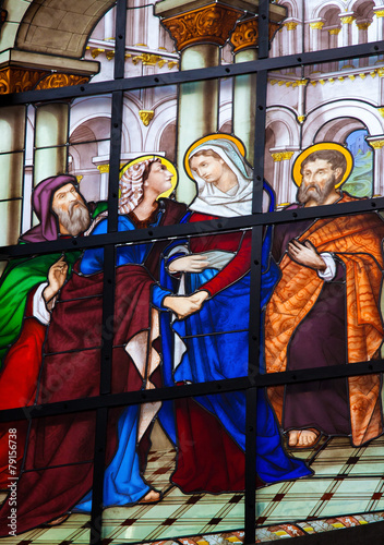 Stained glass window of the Visitation
