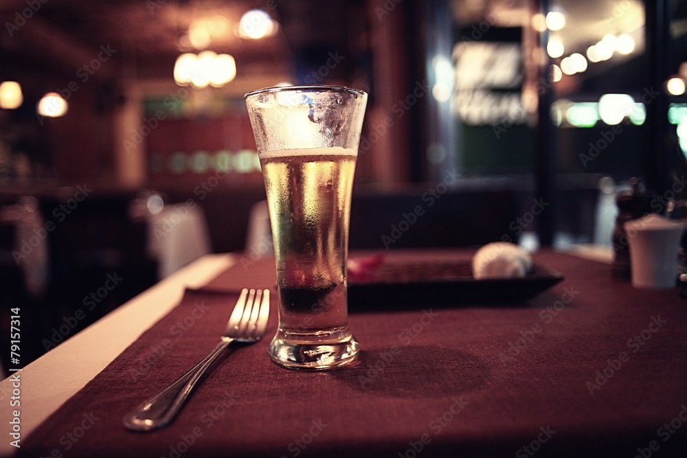 glass of beer in a restaurant