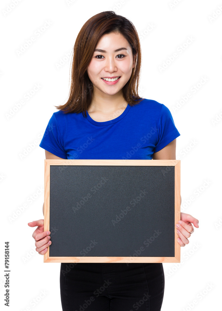 Woman show with chalkboard Woman show with chalkboard
