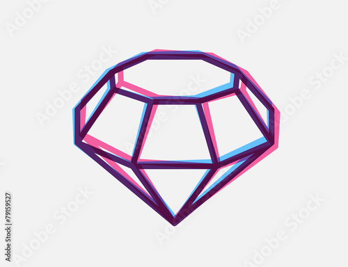 Vector illustration of blue and red 3d anaglyph style diamond on